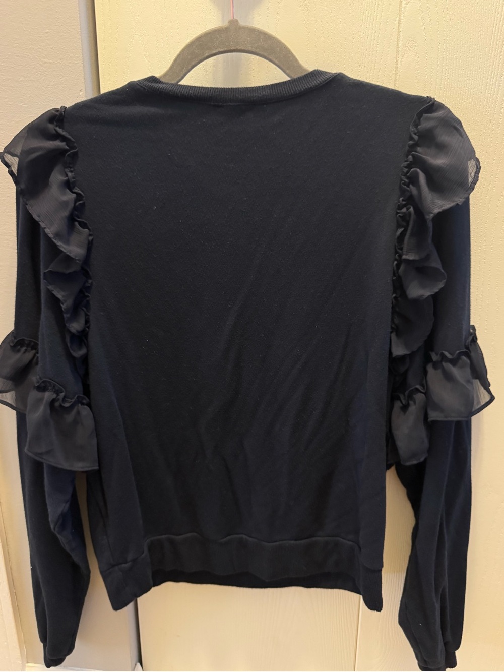 Express Navy Ruffle-Trim Pullover Sweatshirt - Picture 3 of 3